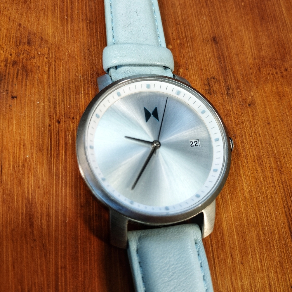 Women's MVMT Watch - Light Blue Leather Band, 37mm Brushed Stainless Steel Case